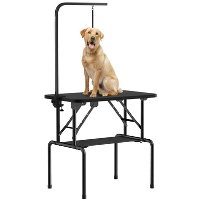 ROOMTEC 32 Inch Dog Grooming Table,Foldable Pet Grooming Tables at Home with Adjustable Arm,Nooses, Mesh Tray