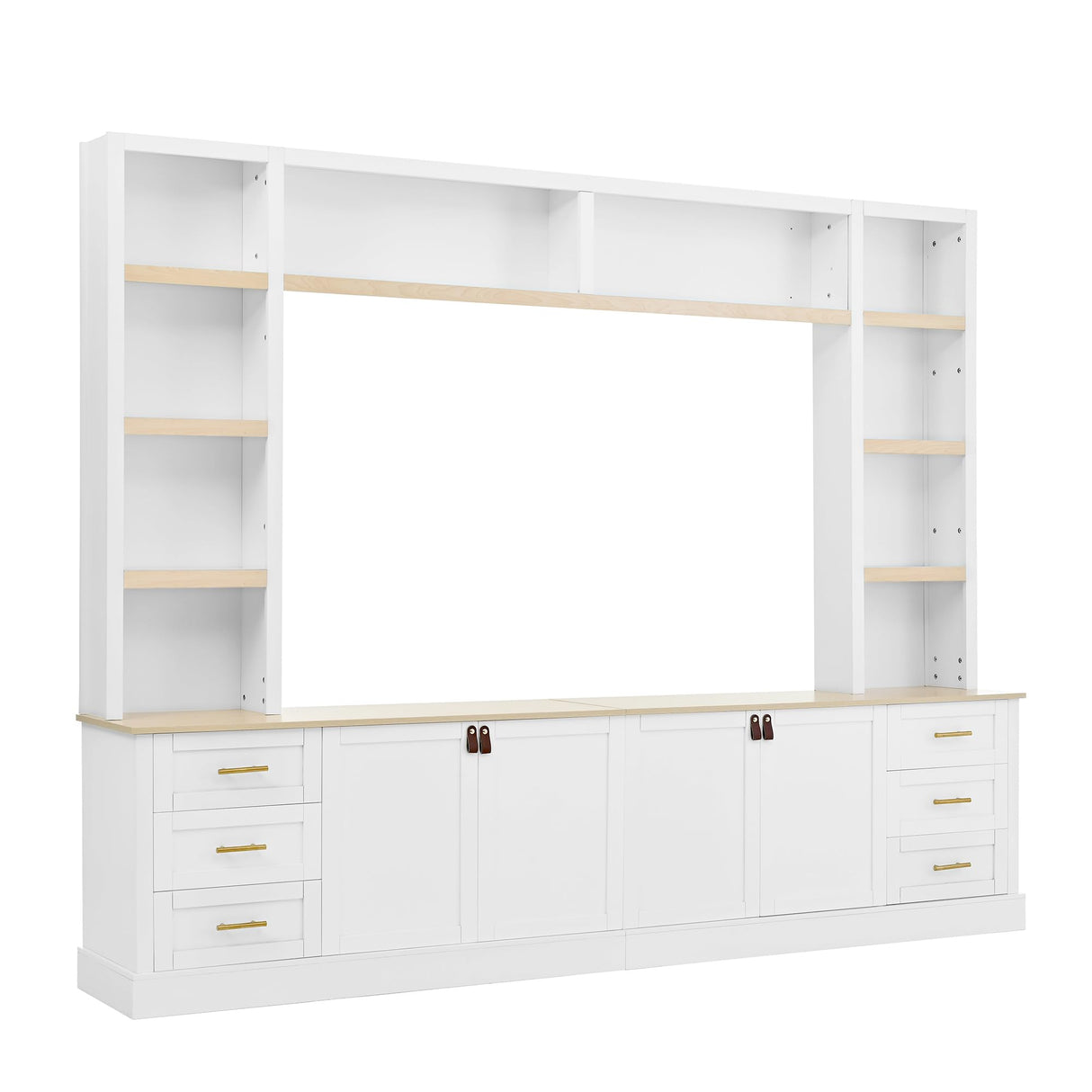 LUMISOL Farmhouse 4-Piece Entertainment Center Wall Unit for TVs up to 75", Large TV Stand with Bookshelves, 6 Drawers & Adjustable Shelves, Rustic Large Media Console for Living Room, White LUMISOL