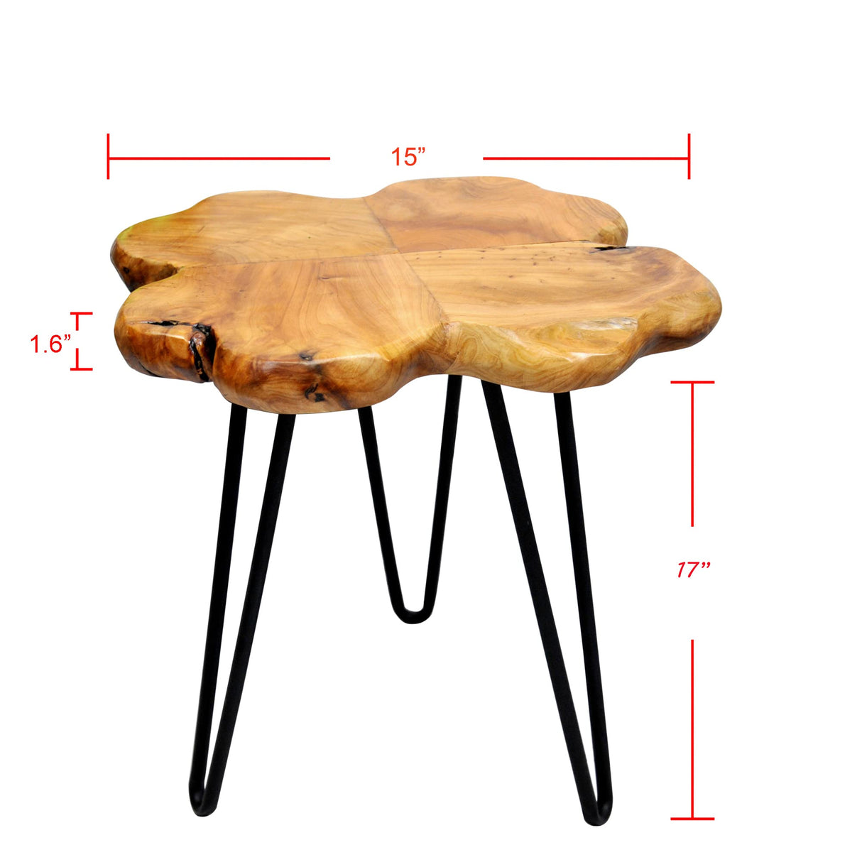 Warmaxx Natural Cedar Wood Live Edge Coffee Table 16" x 16" x 21" H Accent Vintage 4 Leaf Clover Wooden Side Table Solid Rustic Plant Stand Outdoor End Table Living Room Bedroom Sitting Area Warmaxx