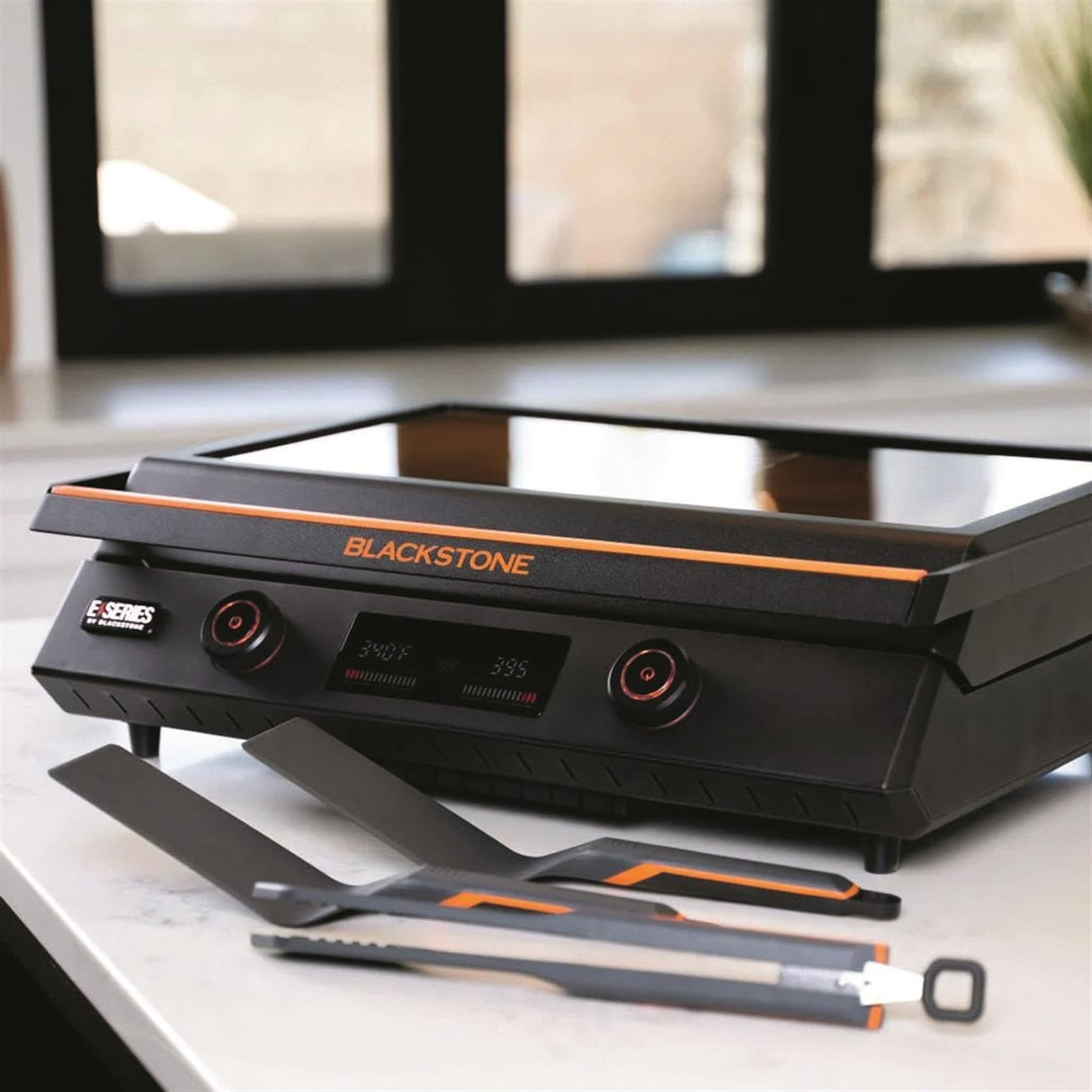 Blackstone 22-Inch Electric Griddle - 1200W Non Stick Ceramic Titanium Coated Stainless Steel Tabletop Griddle with EZ-Touch Control Dial, LCD Display, Patented Rotate & Remove Glass Hood - 8001 Blackstone