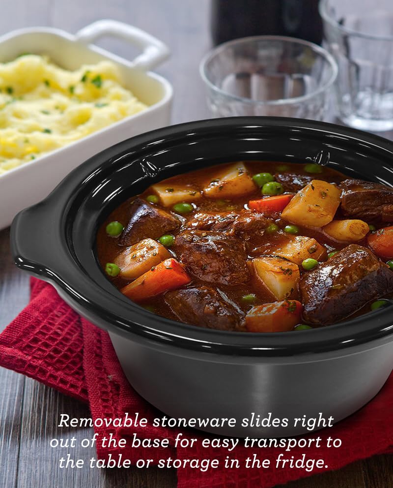 Elite Gourmet MST-275XS Electric Oval Slow Cooker, Adjustable Temp, Entrees, Sauces, Stews & Dips, Dishwasher Safe Glass Lid & Crock (2 Quart, Stainless Steel) Elite Gourmet