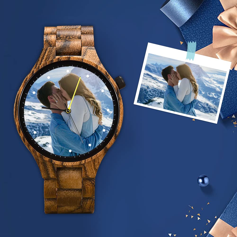 2win Personalized Custom Watch Printing Photo for Men Unique Wood Wristwatch Anniversary Watch for Him & Families 2win