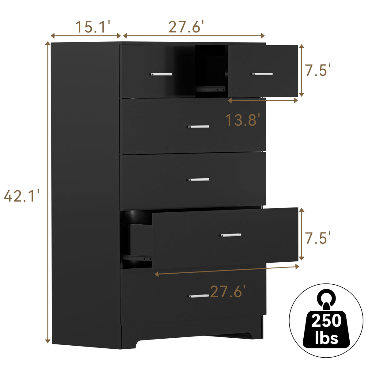 FJTJBSI Dresser with Power Outlets Wooden 6 Drawer Dresser with Large Organizer Black Tall Storage Organizer with Smooth Metal Rail Modern Chest of Drawers Closet for Bedroom Hallway FJTJBSI