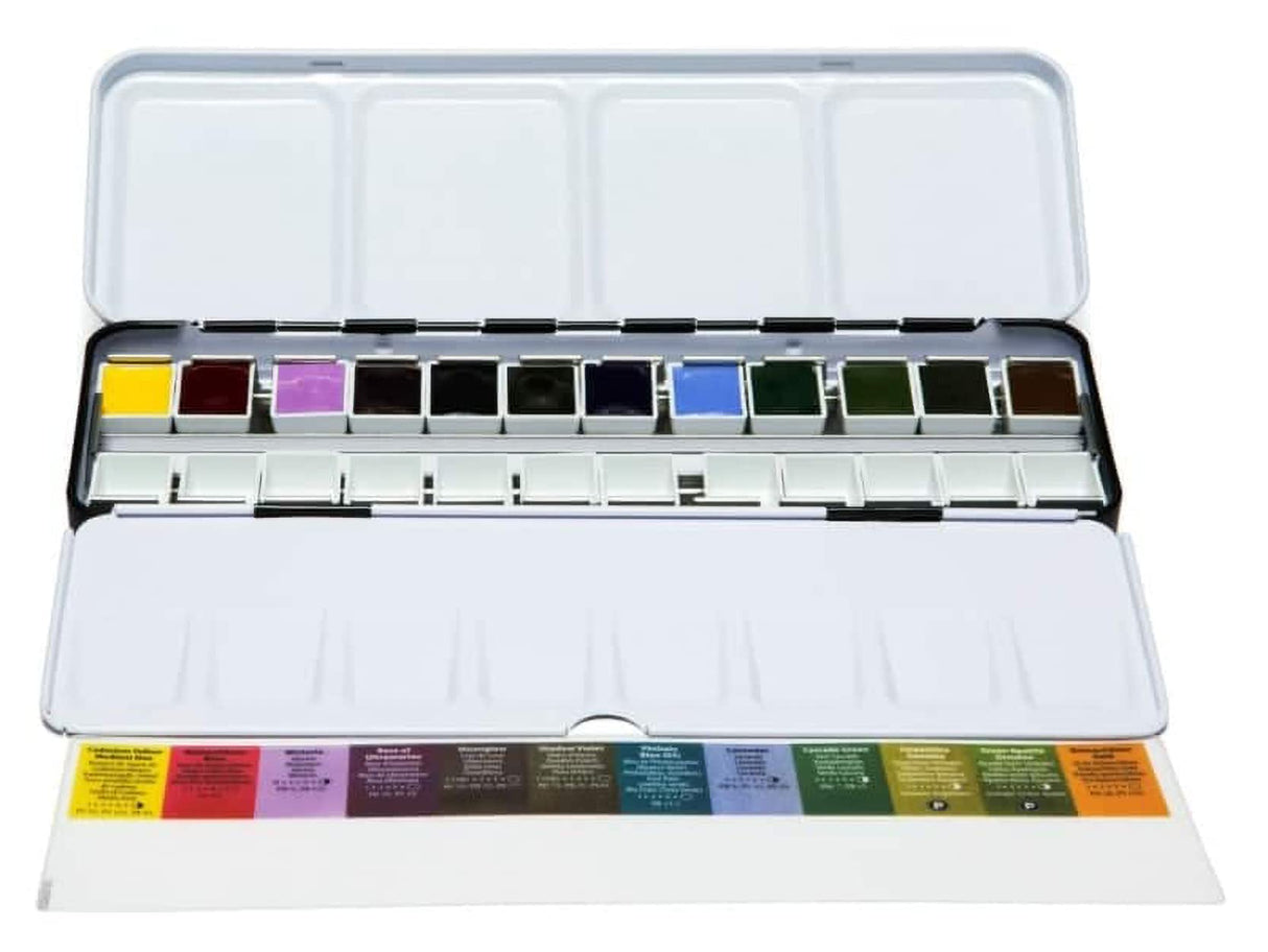 Daniel Smith 285650103 Extra Fine Inspirational Solid Watercolor Paint Set of 12 Half Pans, Metal Case and 12 Empty Containers DANIEL SMITH