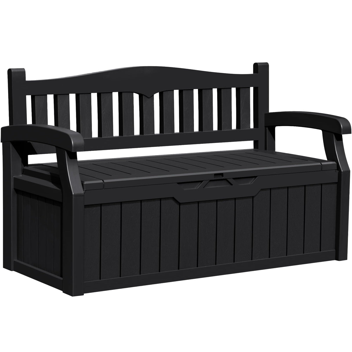 Greesum 80 Gallon Outdoor Storage Bench, Resin Patio Furniture with Armrest,Waterproof and UV-Resistant, Perfect to Garden, Poolside and Lawn, Dark Black Greesum
