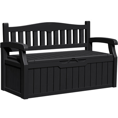 Greesum 80 Gallon Outdoor Storage Bench, Resin Patio Furniture with Armrest,Waterproof and UV-Resistant, Perfect to Garden, Poolside and Lawn, Dark Black
