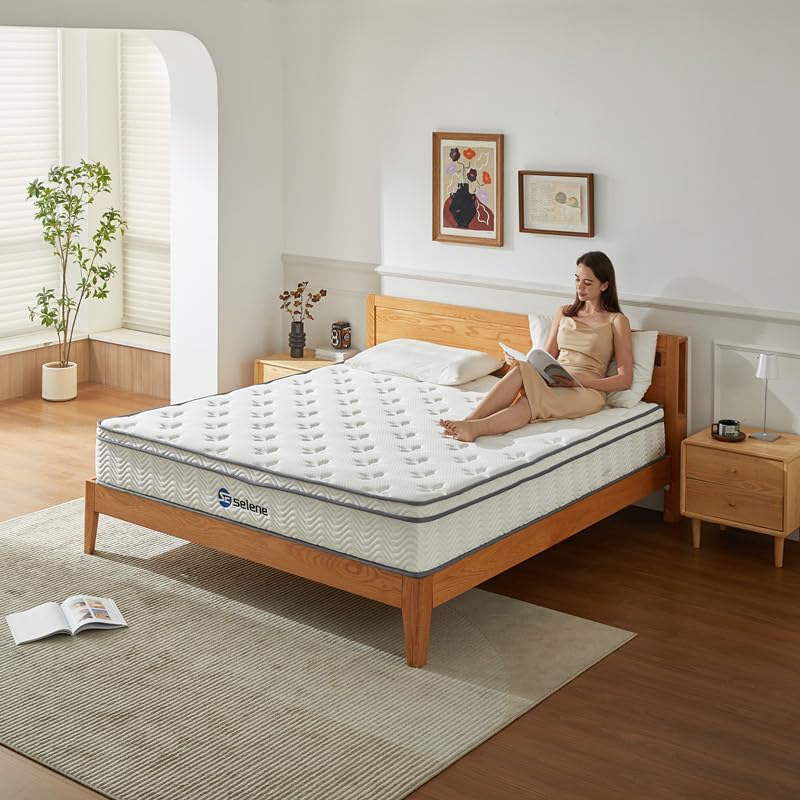 Selene Bedding Full Size Mattress, 10 Inch Mattress Full with Pocket Spring and Memory Foam for Pressure Relief, Motion Isolation, Edge Support, Medium Firm Mattress in a Box, CertiPUR-US, White Selene Bedding