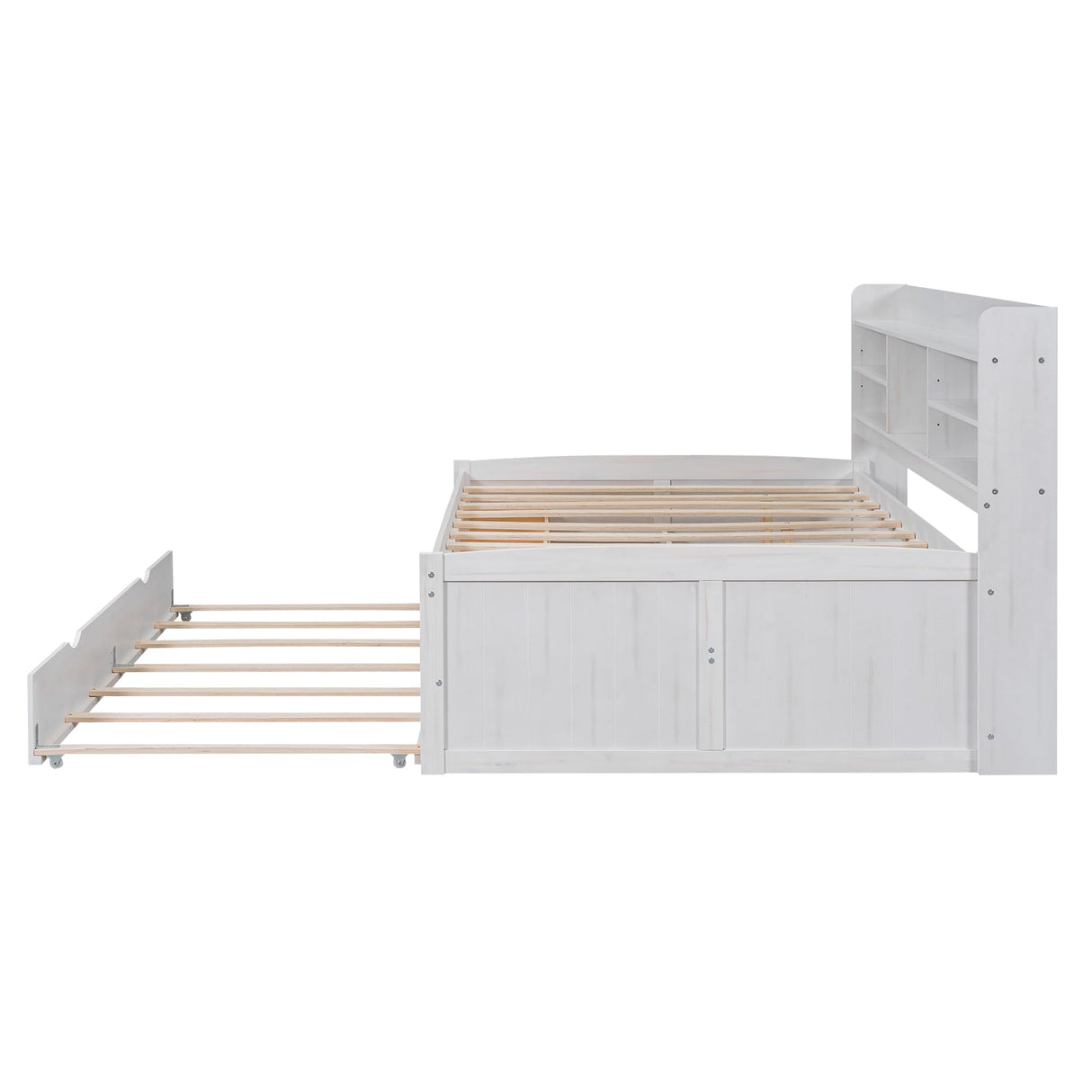 Harper & Bright Designs Full Size Captain Bed with Built-in Bookshelves/3 Storage Drawers/Trundle, Wooden Full Daybed Bed Frame for Kids Teens Dorm Bedroom Multipurpose Guest Room, White Wash Harper & Bright Designs