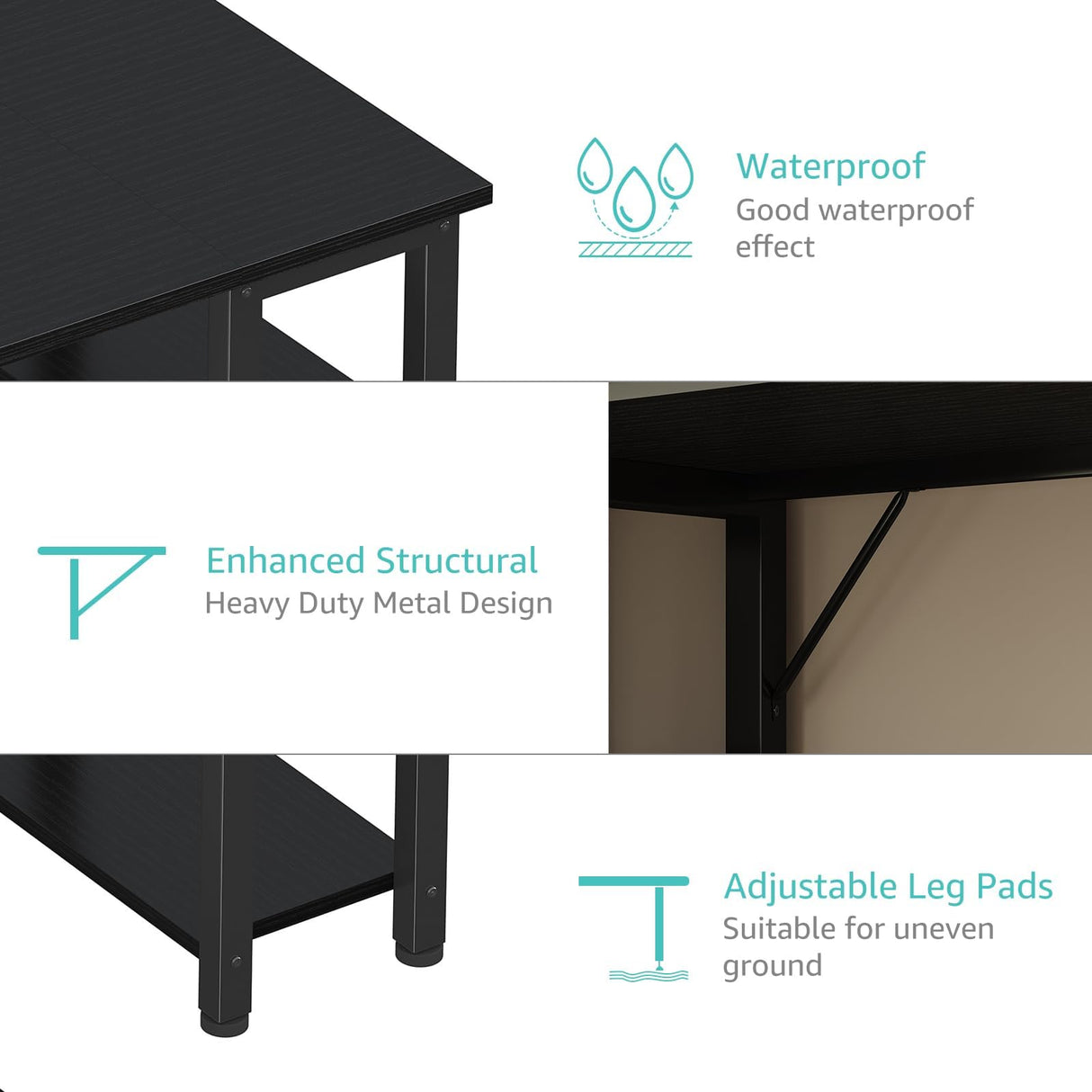 Lufeiya Gaming Desk with 4 Fabric Drawers & Storage Shelves, 63 inch Computer Writing Work Study Desk for Home Office Bedroom, Modern Simple Student PC Desks Table, Black Lufeiya