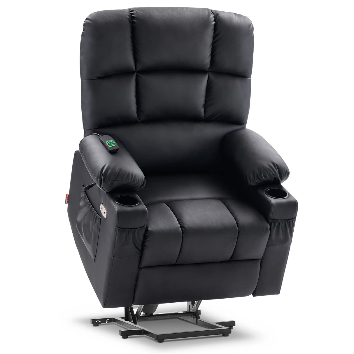 MCombo Large Dual Motor Power Lift Recliner Chair for Elderly, Massage and Heat, Lay Flat, Zero Gravity, Home Button, USB Port, Faux Leather 7680 (Black, Large) MCombo