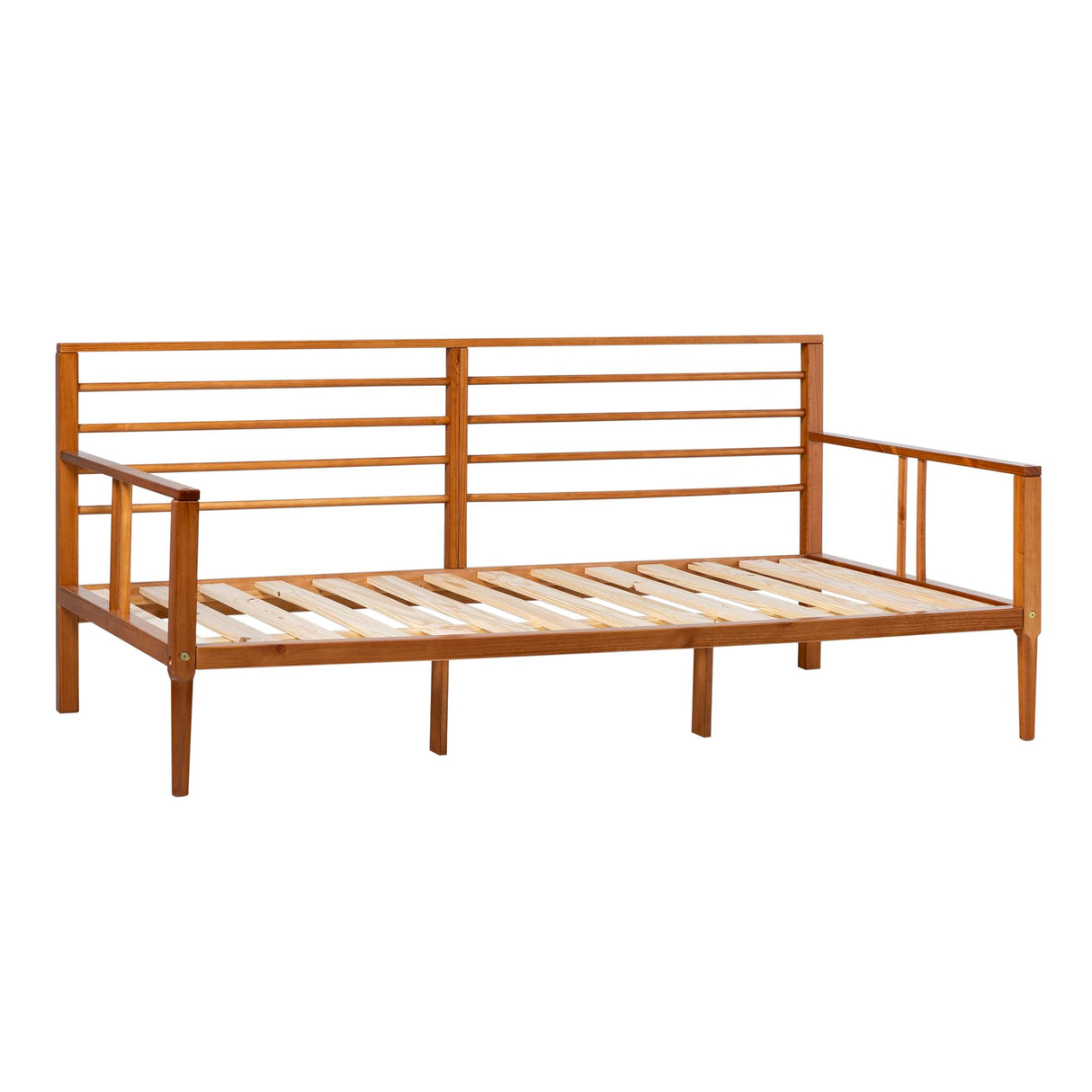 Mid-Century Modern Caramel Wood Spindle Daybed Frame with Headboard and Footboard - Twin Size Walker Edison