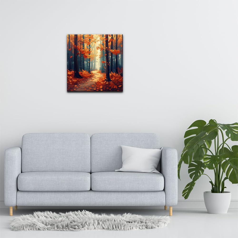 Natuyalo Paint by Numbers for Adults with Framed on Canvas, Autumn Forest Paint by Numbers Kits for Beginners, Forest Path DIY Acrylic Painting Kits with Frame Ideal Gift (12x12 Inch) Natuyalo