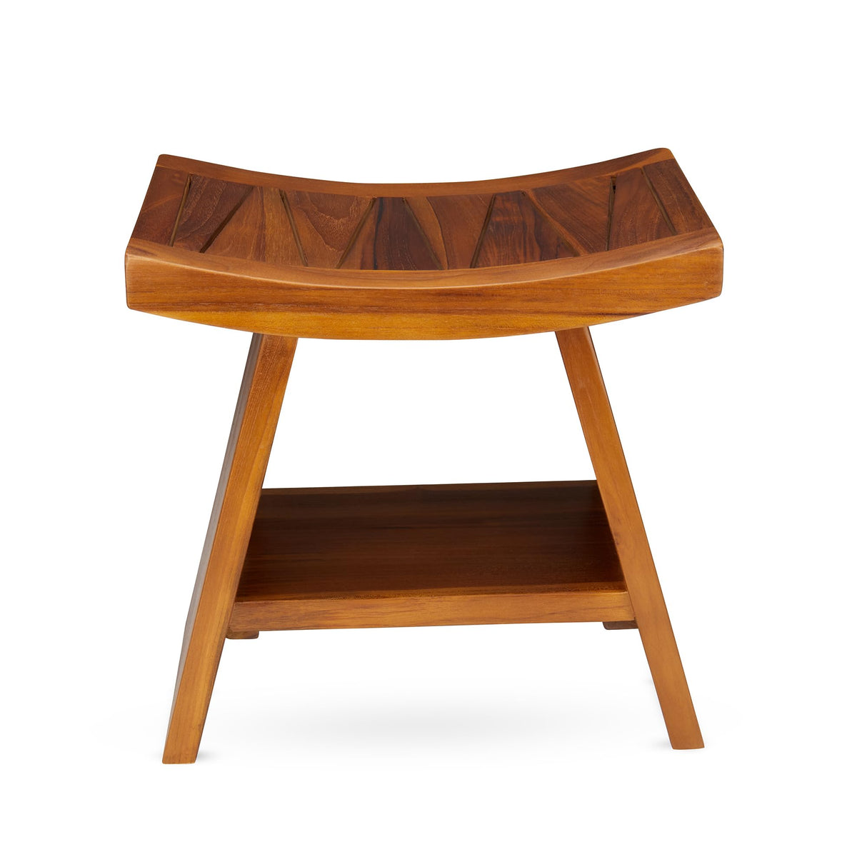 TeakCraft Teak Shower Stool with Shelf – Water Resistant, Non-Slip Premium Indonesian Teak Wood Bath Seat Bench for Shower – Fully Assembled Wood Spa Bath Organizer Seat with Leveling Feet, The Randi TeakCraft