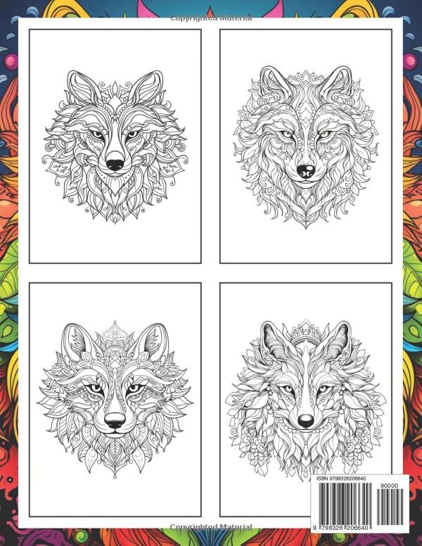 Wolfs Mandala Coloring Book: Wolves Mandala Coloring Page, Mystical Canine Designs for Relaxation Majosta