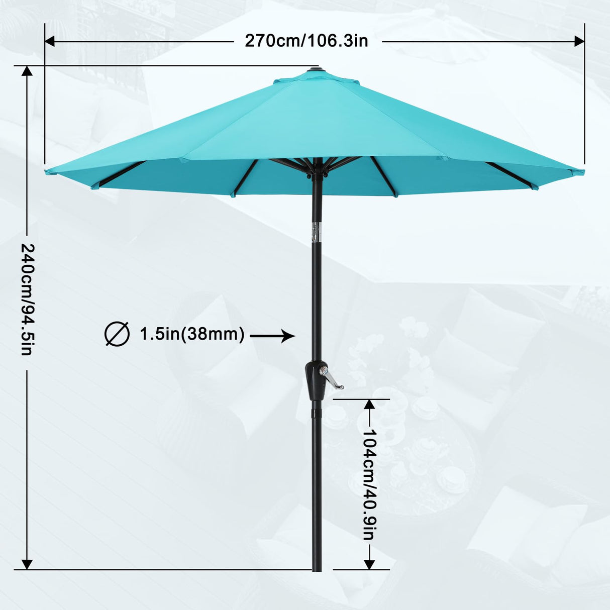 MASTERCANOPY Patio Umbrella for Outdoor Market Table -8 Ribs (9ft,Turquoise) MASTERCANOPY