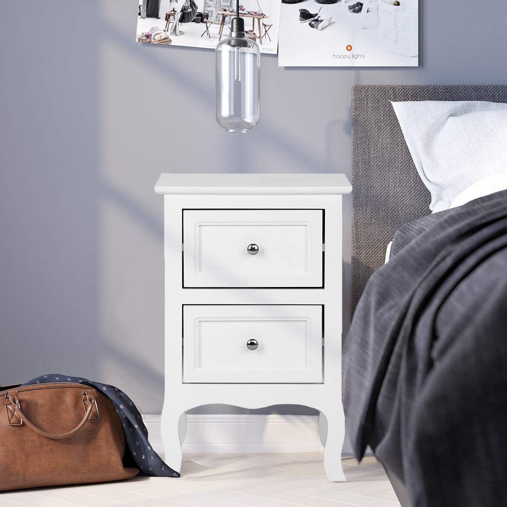 Bonnlo White Nightstand with 2 Drawers, Night Stands for Bedrooms, Small Bed Side Table/White Night Stand with Drawers for Small Spaces, College Dorm, Kids’ Room, Living Room, French, 16W x 12D x 24H Bonnlo