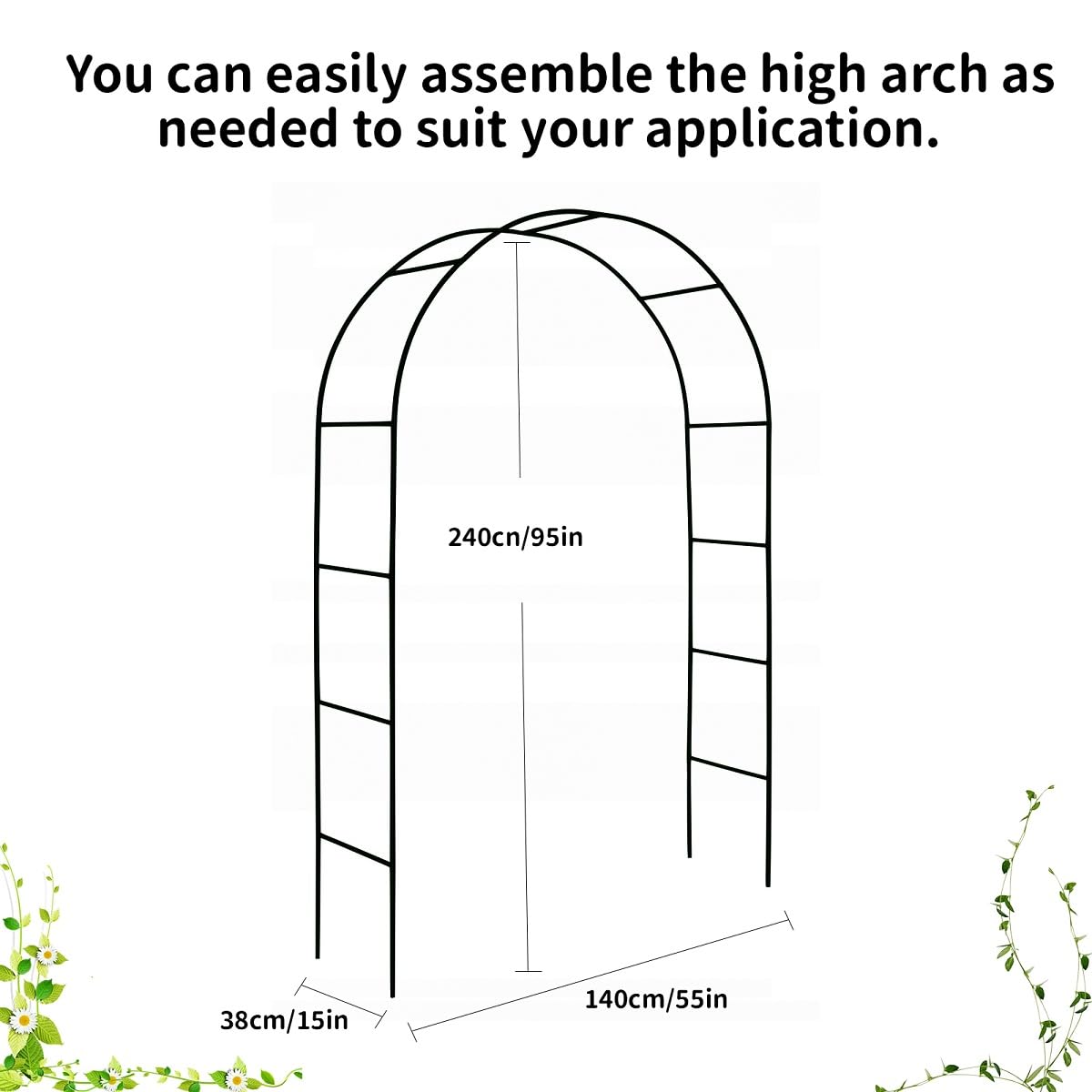Garden Arch Trellis for Climbing Plants Outdoor Metal Trellis Wedding Arch Frame Assemble Freely 2 Sizes for Roses Vines Bridal Party Decoration, Black AngyangguoJi