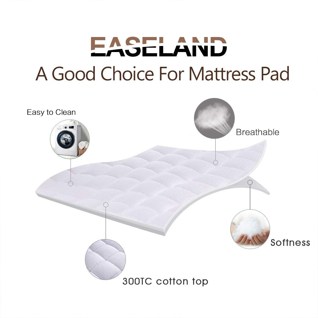 EASELAND California King Mattress Pad Pillow Top Mattress Cover Quilted Fitted Mattress Protector Long Cotton Top 8-21" Deep Pocket Cooling Mattress Topper (72x84 Inches, White) EASELAND