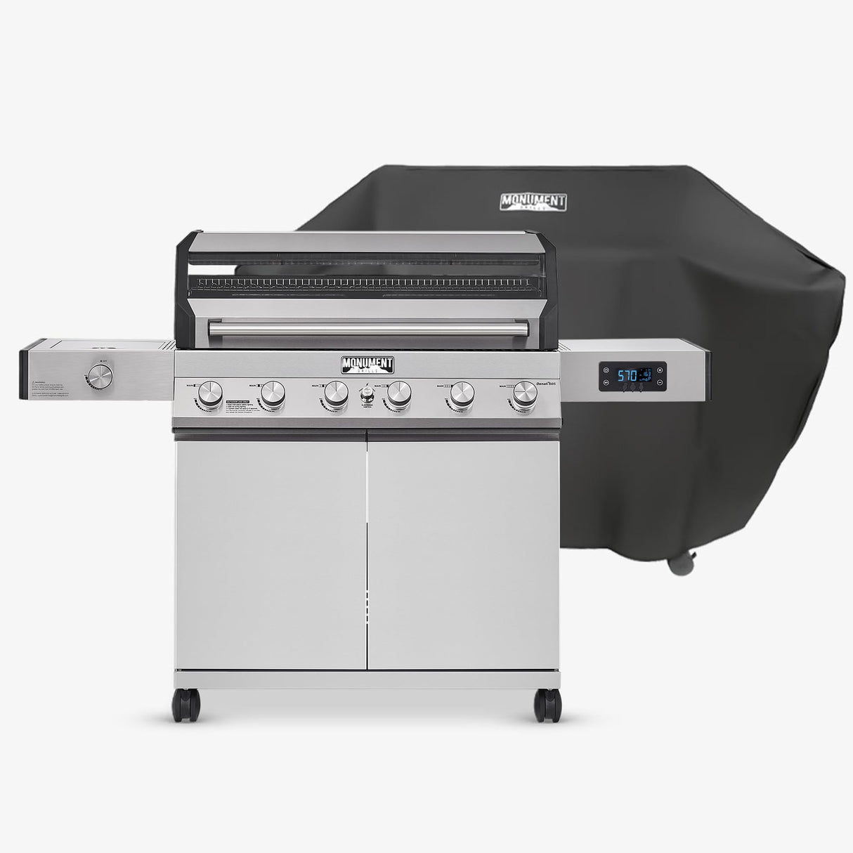 Monument Grills 6-Burner Convertible Natural Gas Smart bbq Grill Stainless Steel Denali 605 with BBQ Cover Monument Grills