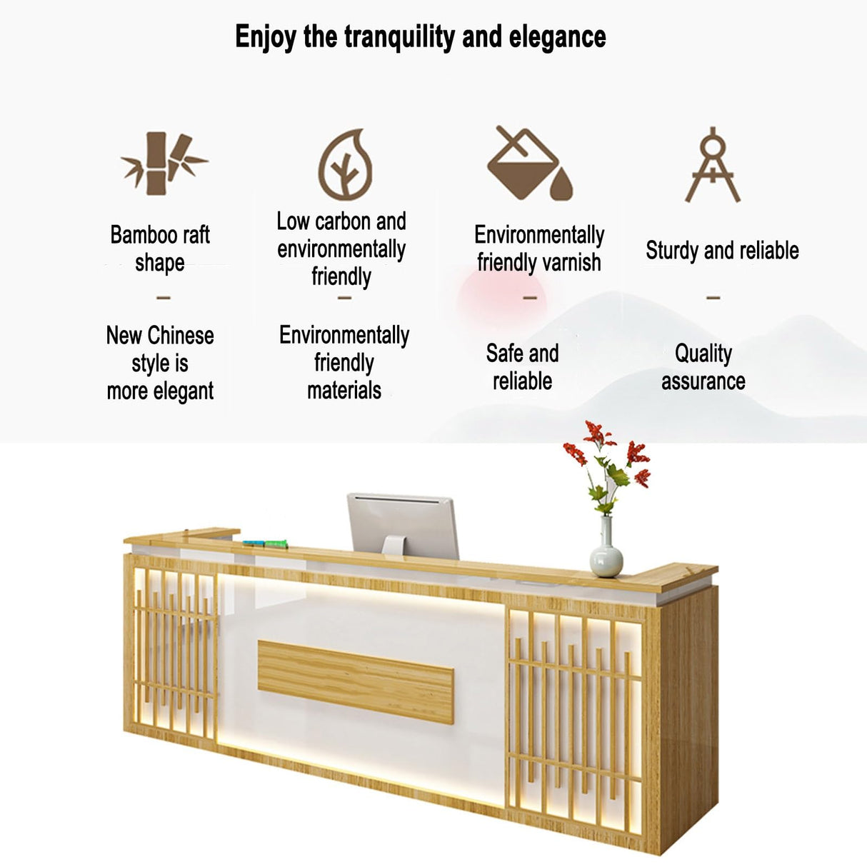 Retail reception counter with LED lights, reception desk for beauty salon, front desk reception counter with counter, wooden standing front desk for clothing store, company front desk, Coffee Shop.(B, FYRDTNG
