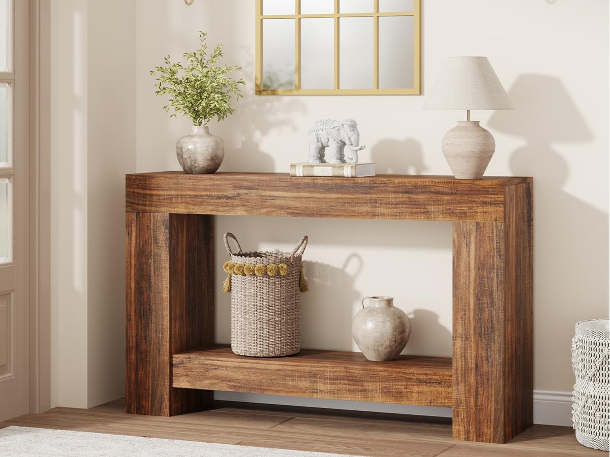 47.24 Inches Long Console Table for Entryway, 2-Tier Large Sofa Table with Storage, Farmhouse Console Table for Living Room, Wooden Entrance Entry Table for Entryway, Hallway GarveeHome