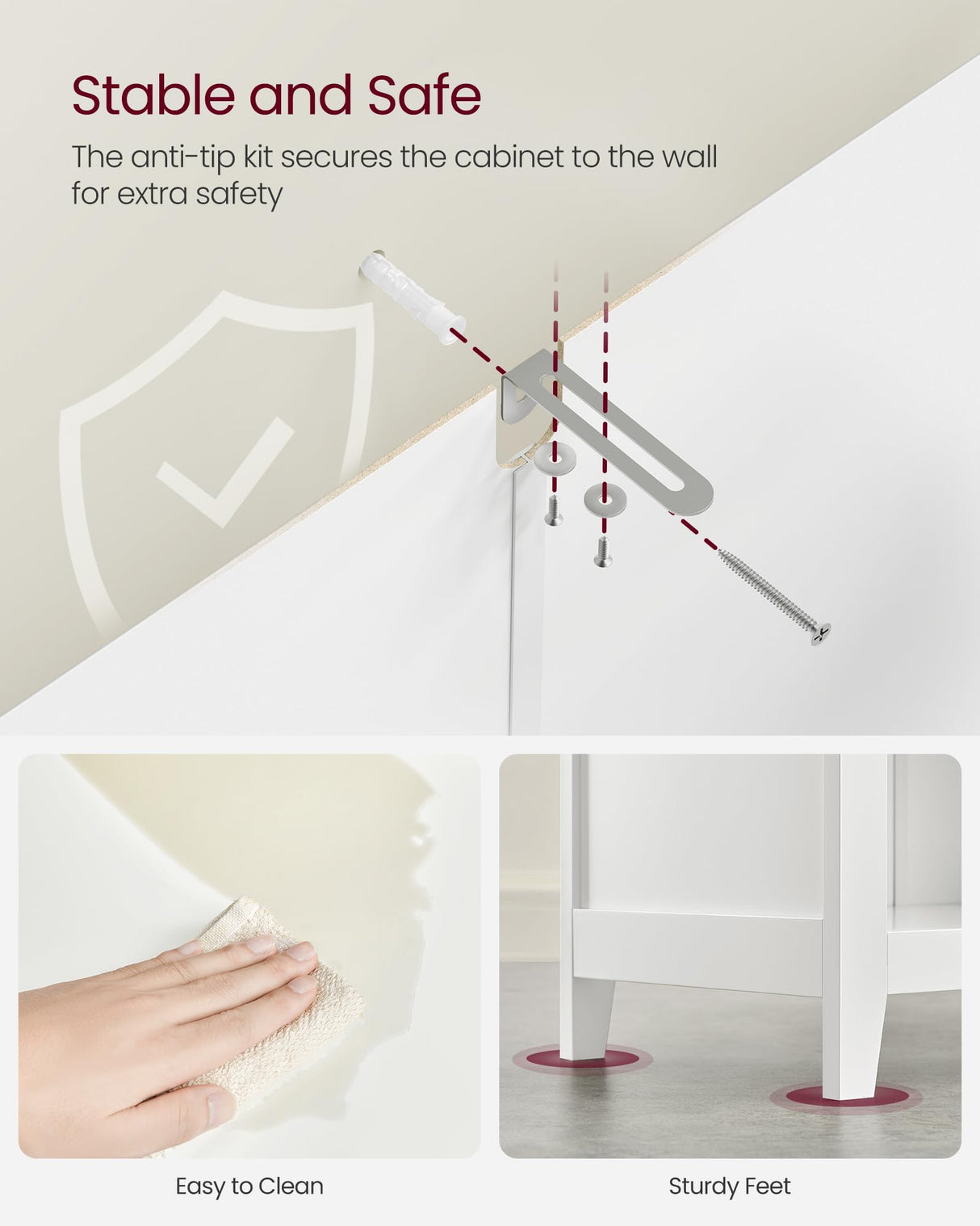 VASAGLE Bathroom Cabinet, Storage Cabinet and Bathroom Organizers, 2 Drawers with 1 Set of Adjustable Divider, 2 Baskets, Sideboard, 11.8 x 23.6 x 31.5 Inches, Cloud White UBBC545W02 VASAGLE