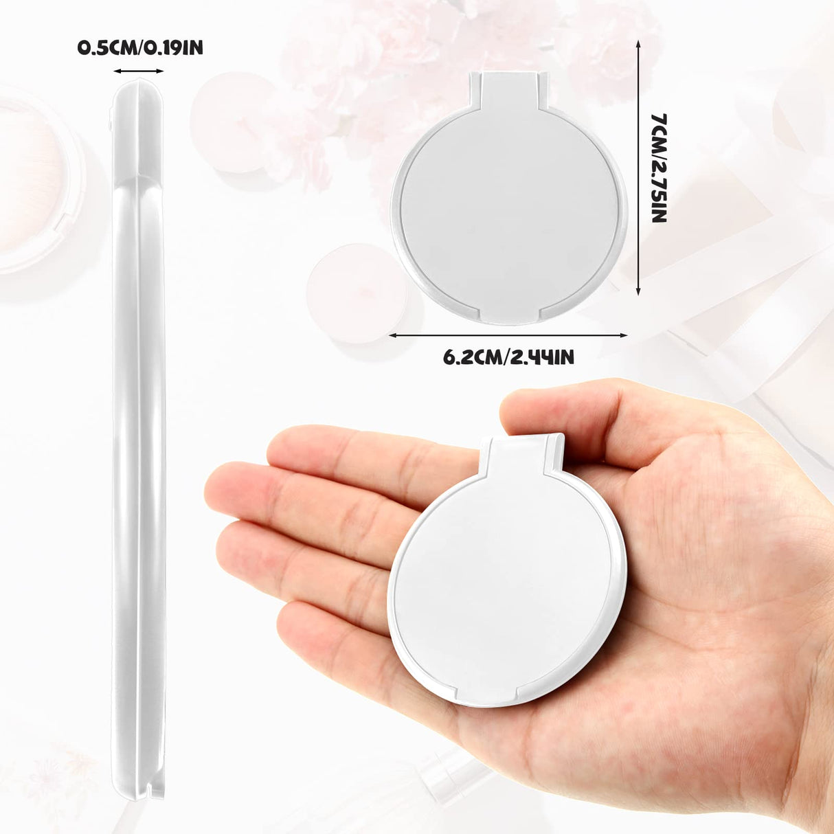 Yalikop 36 Pcs Compact Mirror Bulk Round Makeup Mirror Portable Makeup Mirror Mini Folding Mirror for Purse Women Travel Daily Use(White) Yalikop