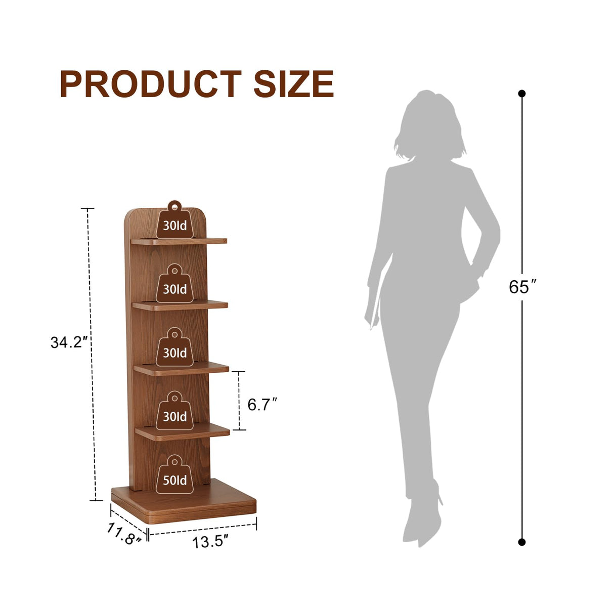 WoodsWhisper Narrow Bookshelf Ladder Bookshelf 5 Shelf Bookcase, Mid Century Modern Bookcase with Freestanding Display Shelves,Anti-tip Device and Thickened Base for Small Space,Living Room, Office WoodsWhisper