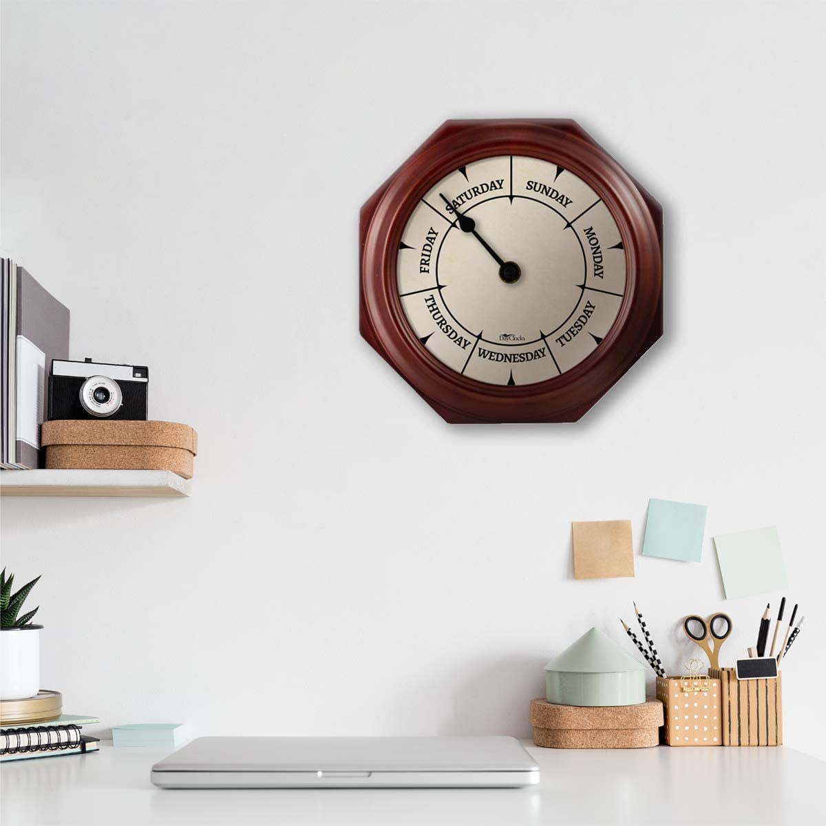 DayClocks Classic Day of The Week Wall Clock with Solid Wood Frame – Calendar Day Clock – Ideal Retirement Gift for Men & Women – Mahogany, 10" DayClocks