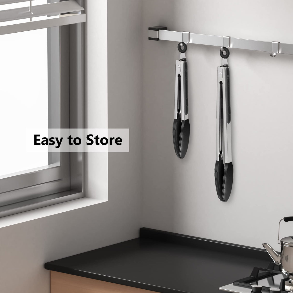 2 Pack Black Kitchen Tongs, Premium Silicone BPA Free Non-Stick Stainless Steel BBQ Cooking Grilling Locking Food Tongs, 9-Inch & 12-Inch ALLWIN-HOUSEWARE W