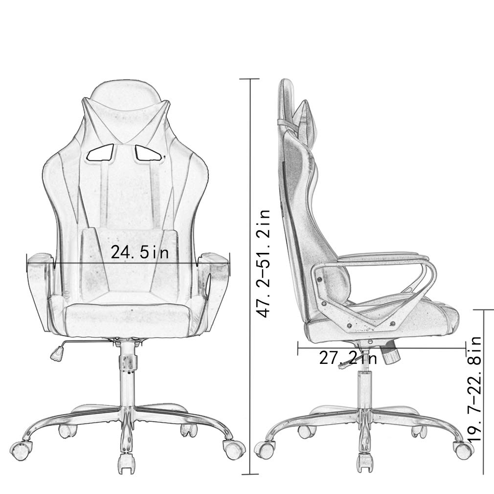 BestOffice High-Back Gaming Chair PC Office Chair Computer Racing Chair PU Desk Task Chair Ergonomic Executive Swivel Rolling Chair with Lumbar Support for Back Pain Women, Men,White BestOffice