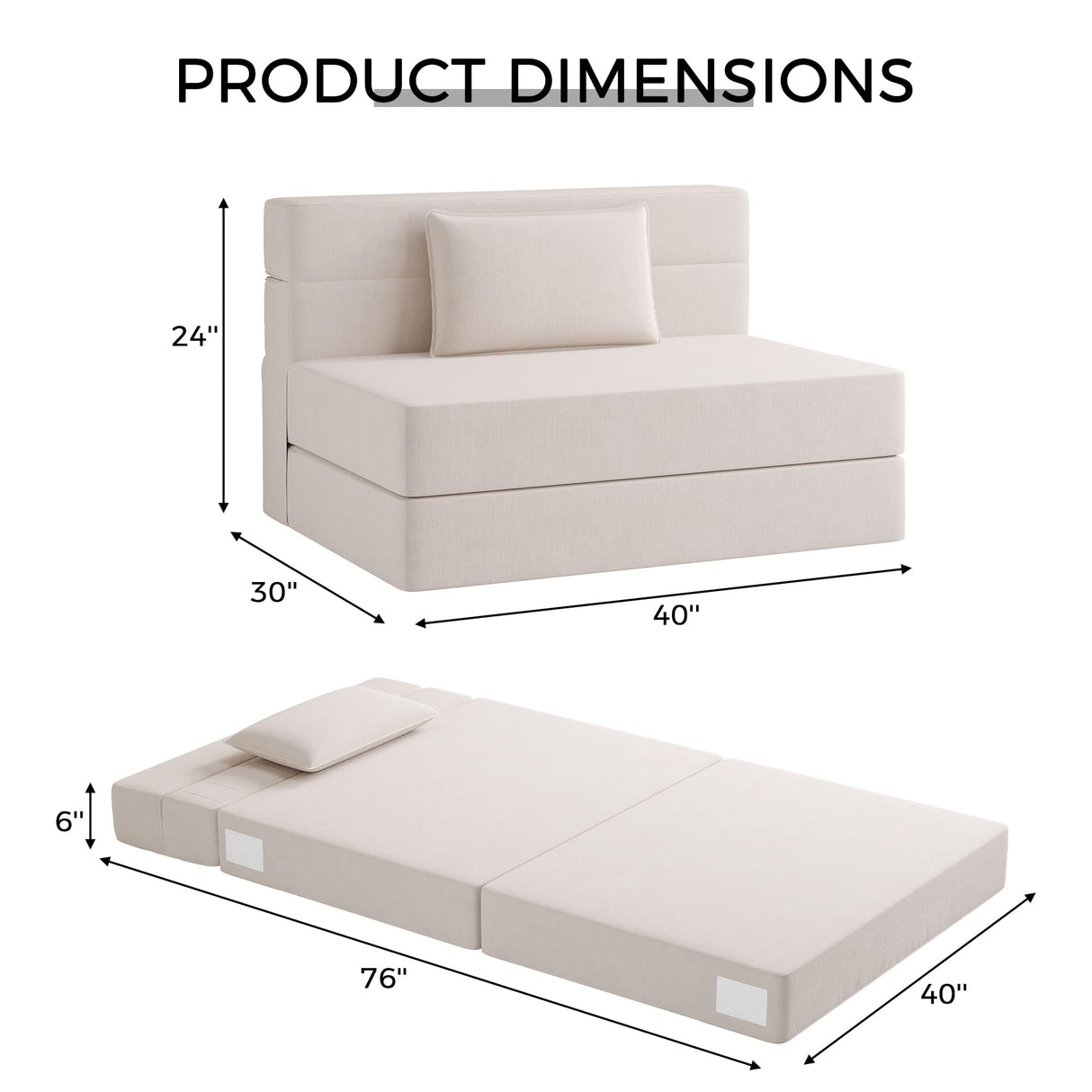 Luoxiao Folding Sofa Bed Twin with Pillow, Portable Foldable Sofa Bed for Travel, Camping, Guest, Trifold Mattress with Breathable & Washable Cover, Convertible and Easy to Storage, Off White Luoxiao