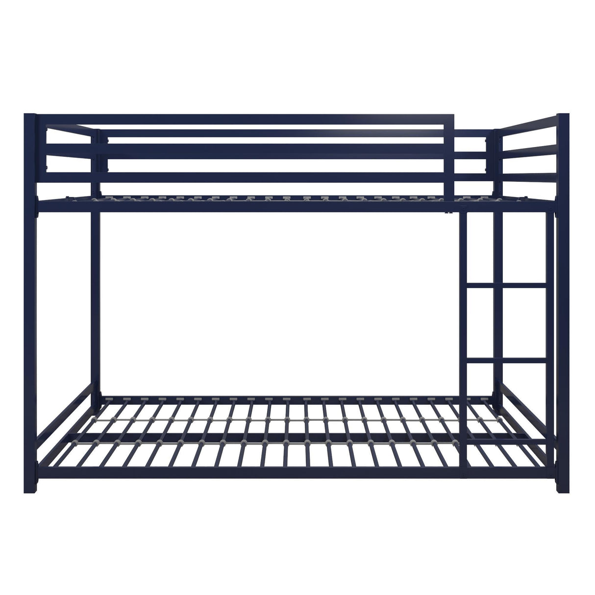 DHP Miles Low Metal Bunk Bed Frame for Kids, With Built-in Ladder, High Guardrail and Metal Slats, Floor Bed Bottom Bunk, No Boxspring Required, For Small Spaces, Full-Over-Full, Blue DHP