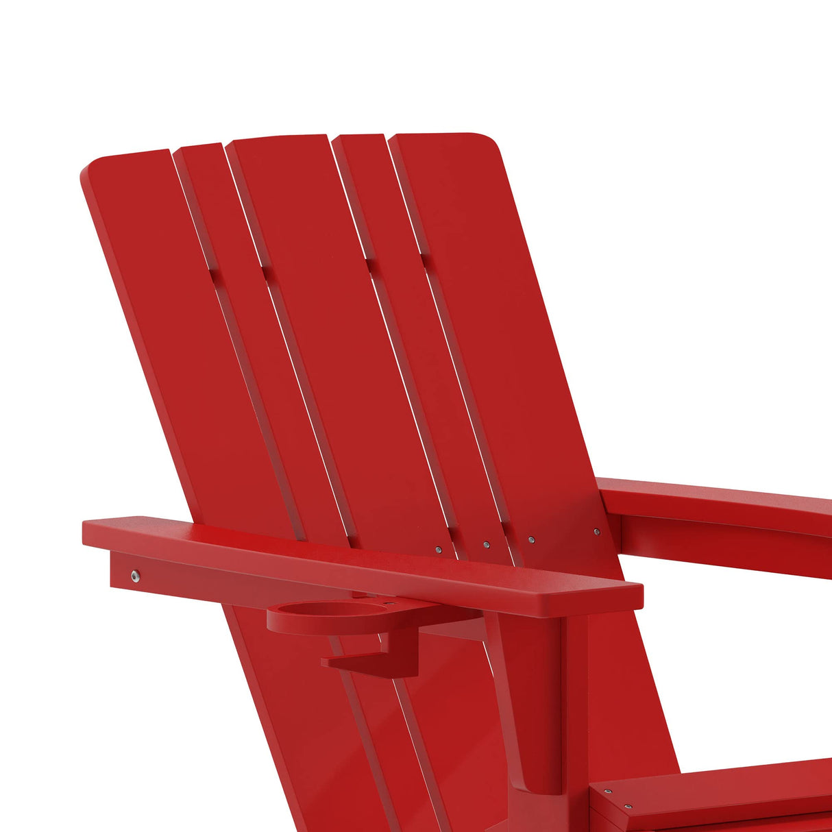 Flash Furniture Halifax Poly Resin Adirondack Chair with Cup Holder and Pull Out Ottoman, All-Weather Poly Resin Indoor/Outdoor Lounge Chair, Red Flash Furniture