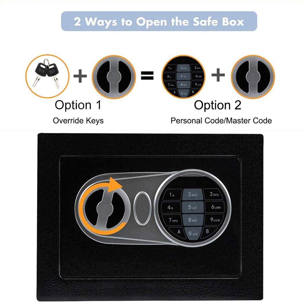 Fireproof and Waterproof Electronic Safe Box with Digital Keypad & Keys, Money Box and Deposit Box for Cash Gun Jewelry Home Office Hotel Security Storage - with 2 keys and Tools (9" x 6.7 x 6.7") AMZOSS