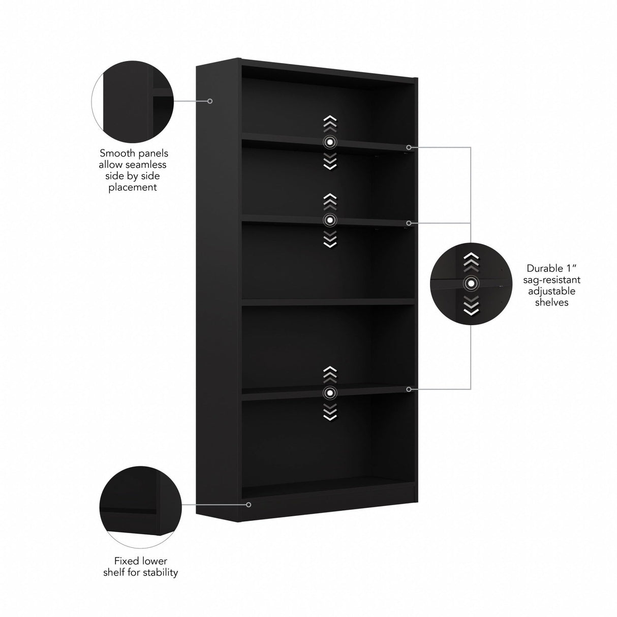 Bush Furniture Universal Tall 5 Shelf Bookcase in Black, Vertical Storage and Display Bookshelf for Home Office or Living Room Organization Bush Furniture