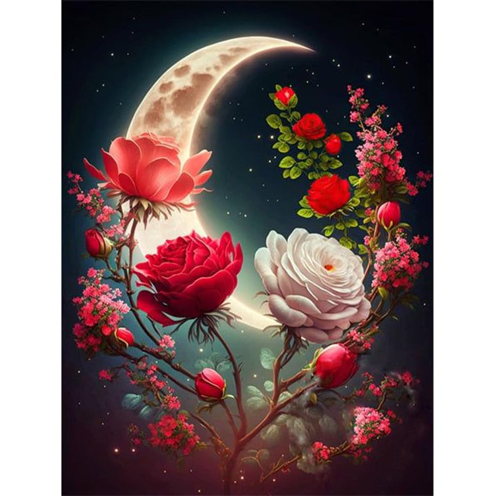 bleihum Moon Diamond Painting Kits for Adults-Flower Diamond Art for Adult,Rose Gem Painting Crafts Home Wall Decor,DIY 5D Gem Art Tree Perfect for Relaxation(12x16 Inch) bleihum