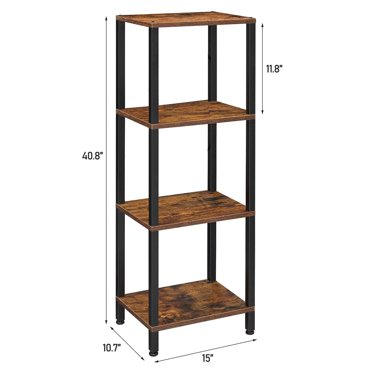 TUTOTAK 4-Tier Narrow Bookshelf for Small Spaces in Rustic Brown TUTOTAK