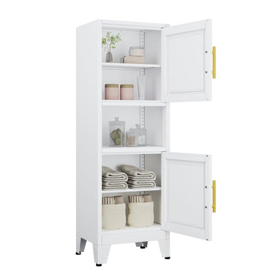 RISTERN 48" Metal Bathroom Storage Cabinet, Kitchen Pantry Storage Cabinet with 2 Doors and Adjustable Shelves, Steel Corner Floor File for Bathroom, Living Room, White, 11.81"D x 15.75"W x 47.64"H