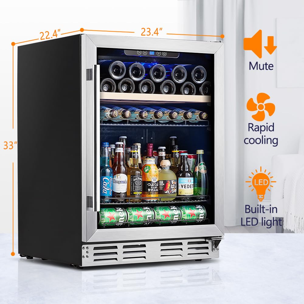 Kalamera Mini Fridge 24” Beverage and Wine Cooler Built-in or Freestanding - 118 Cans & 16 Bottles Capacity Wine Refrigerator Cooler Kalamera
