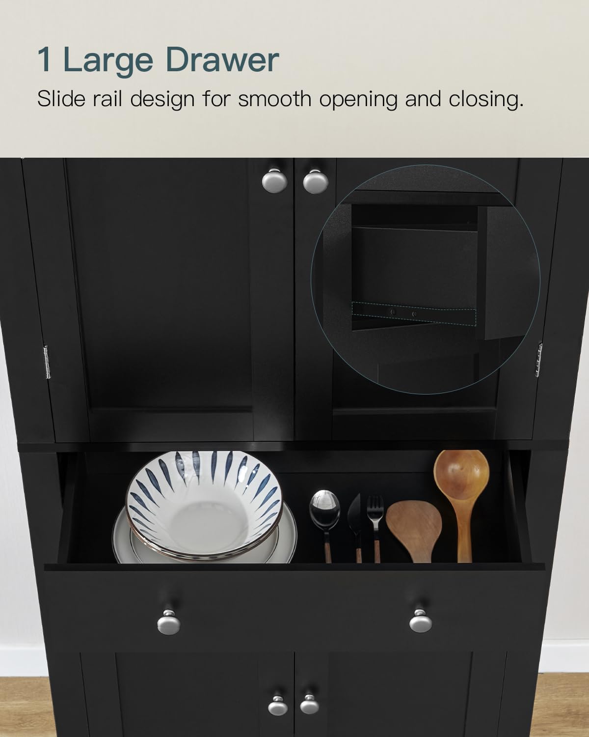 usikey 72” Kitchen Pantry Cabinet, Tall Storage Cabinet with 4 Doors and 1 Drawer, Freestanding Cupboard with 6 Hanging Shelves and Adjustable usikey