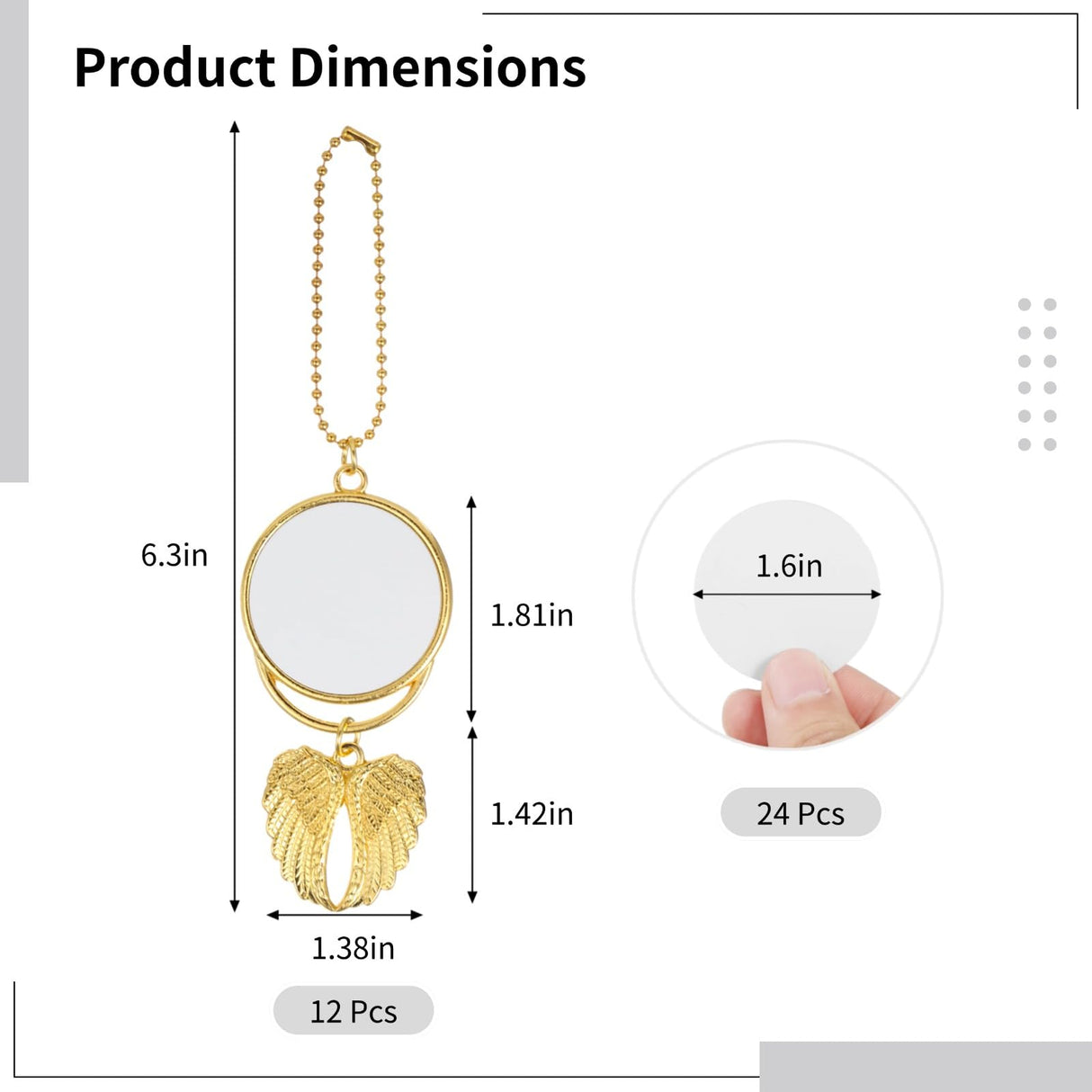 12 PCS Angel Wings Sublimation Keychain Blanks Gold, Double Side Heat Transfer Blanks with Angel Wings Charms, MDF Round Key Rings Blanks for Sublimation DIY Craft OMISTAR