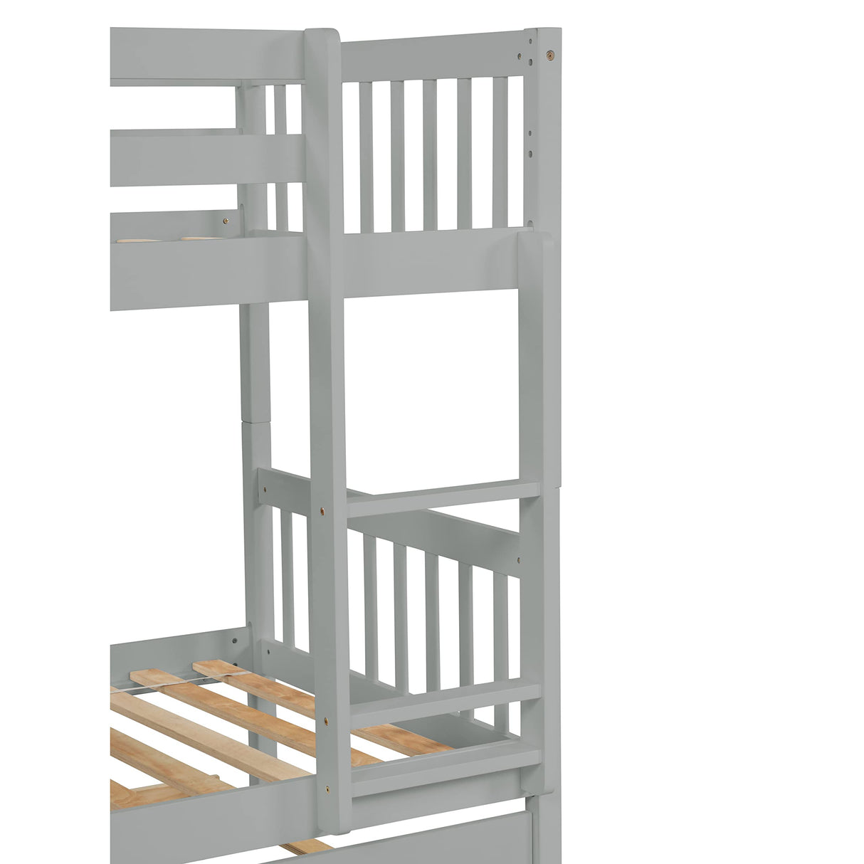 PVWIIK Twin Over Twin Bunk Bed with Trundle and Ladder for Kids Bedroom,Wood Bed Frame with Safety Rails,Convertible to 2 Bed,No Box Spring Needed,Grey PVWIIK