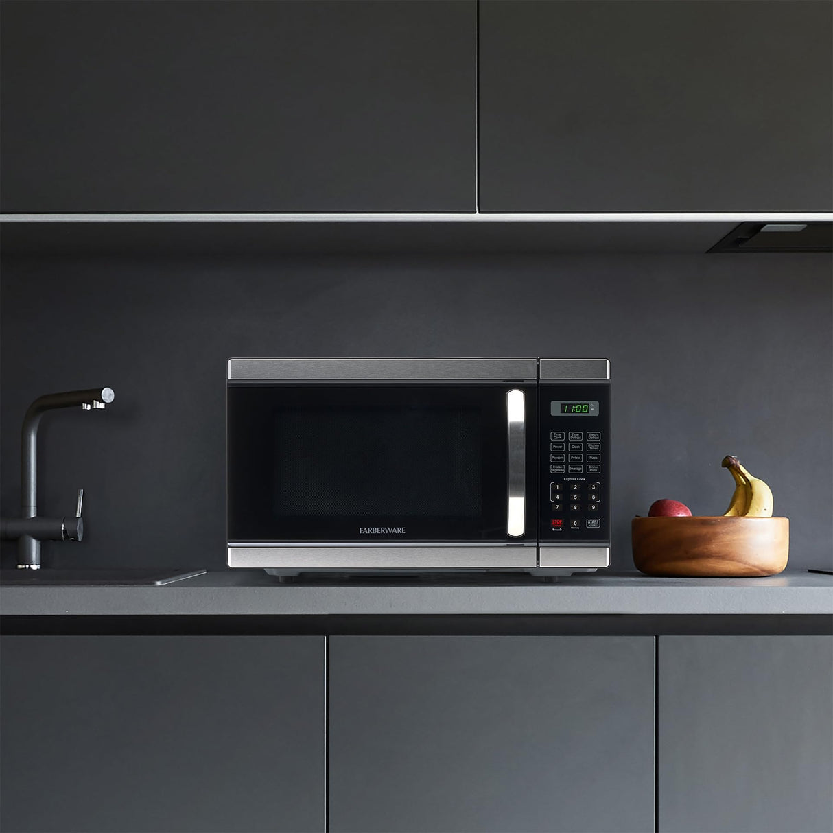 Farberware Countertop Microwave 1000 Watts, 1.1 Cu. Ft. - Microwave Oven With LED Lighting and Child Lock - Perfect for Apartments and Dorms - Easy Clean Stainless Steel Farberware