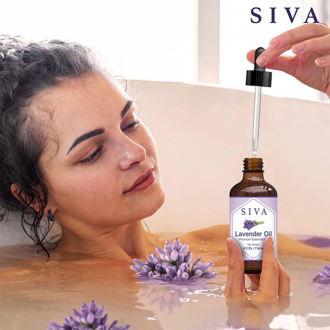 SIVA Lavender Essential Oil - 4 Fl Oz – Natural Lavender Oil - for Diffuser, Face, Skin Care, Aromatherapy, Hair Care, Scalp and Body Massage - with Dropper SVA ORGANICS