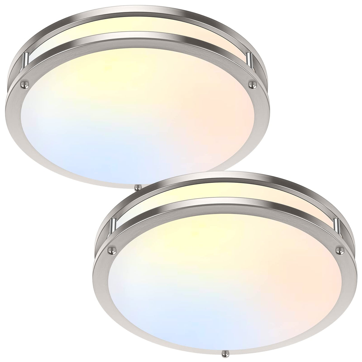 36W LED Ceiling Lights for Bedroom Kitchen, 3600lm Super Bright, Dimmable Flush Mount Light Fixtures 6500K/5000K/4000K/3000K/2700K Adjusted Modern Lamps 2PACK, 13 Inch, Nickle TOBUSA
