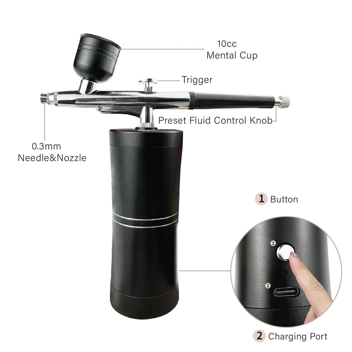 Airbrush,Airbrush kit,Airbrush for Nails, high Pressure, Cordless,Rechargeable,Can be Used for Nail Art, Painting,Skincare, Makeup,Cake Decorating,etc Pautaca