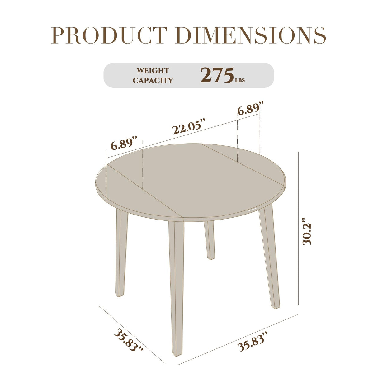 COLAMY 35.8" Wooden Kitchen Table, Expandable Folding Round Table for Small Spaces, Small Kitchen, Drop Leaf Dining Room Desk for Space, Home, Apartment, Office - Darkbrown COLAMY