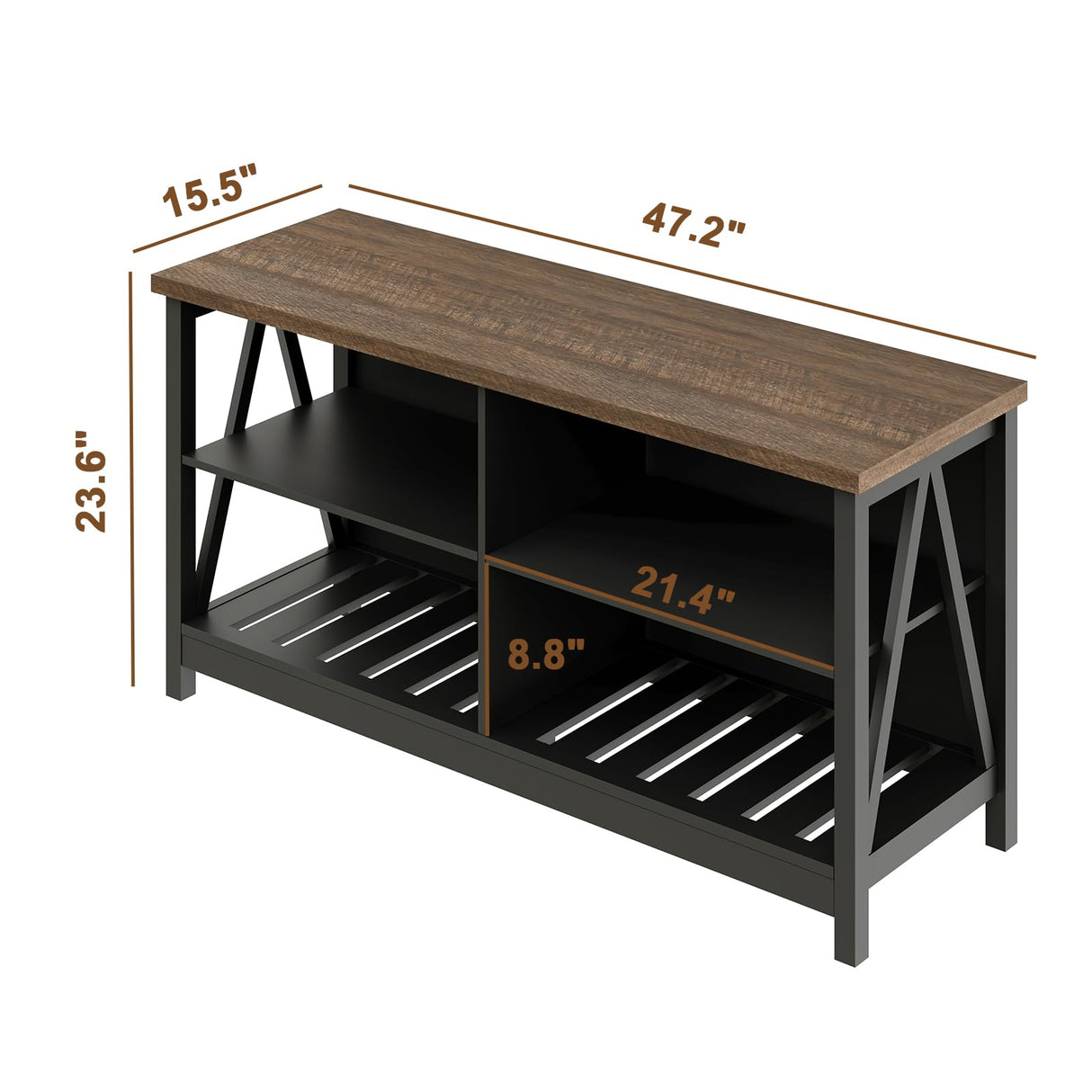ChooChoo Farmhouse TV Stand for TVs up to 55 Inch, Modern Entertainment Center with 4 Open Shelves & Built-in Cable Holes, Media TV Console for Living Room, Bedroom, Black ChooChoo