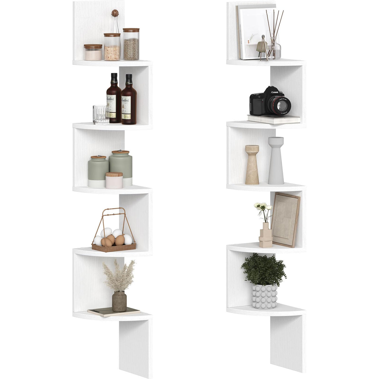 HOOBRO Corner Shelf Wall-Mounted, Set of 2 Floating Corner Shelves for Wall, 5-Tier Corner Bookshelves for Living Room, Bedroom, Bathroom, Home Office, White WT26BJP201 HOOBRO
